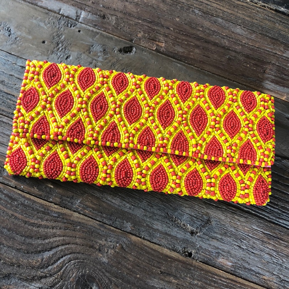 Akira Chicago black label clutch orange and yellow beading NWOT